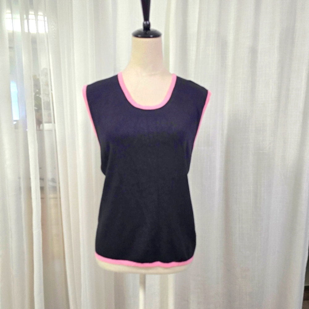2/$30 VTG Sag Harbor‎ Black & Pink Tank Top Womens Size XL